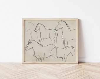 Printable Art | Vintage Horse Drawing | Antique Horse Sketch | Beige & Gray | Fine Art Printable | #73