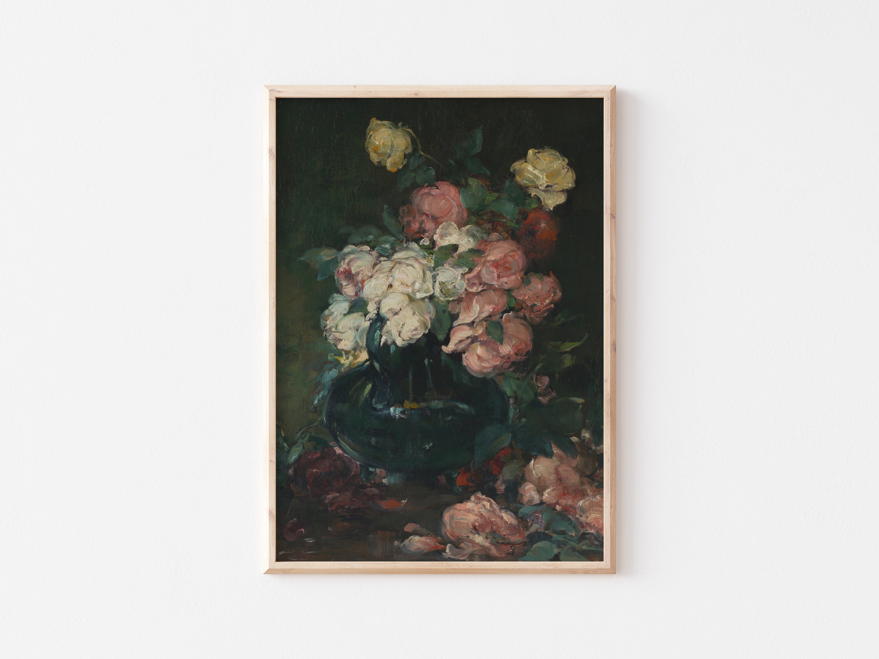 Printable Art | Vintage Moody Floral Still Life Oil Painting | Roses in ...