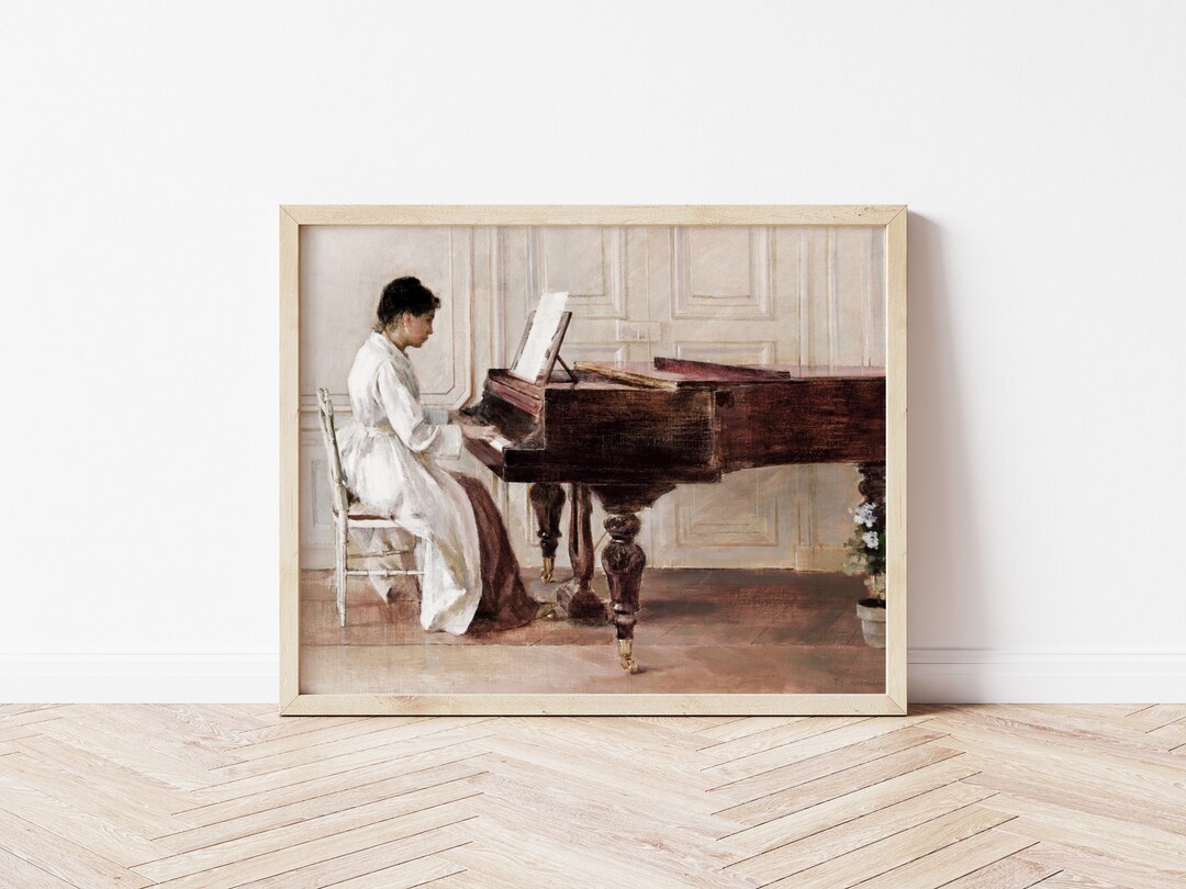 Printable Art | Woman in White at a Piano | Vintage Oil Painting ...