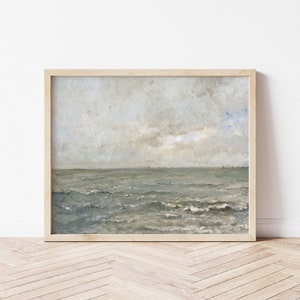 Printable Art | Vintage Ocean Landscape Painting | Muted Colors | Antique Seascape | Blues & Grays | Fine Art Printable | #32