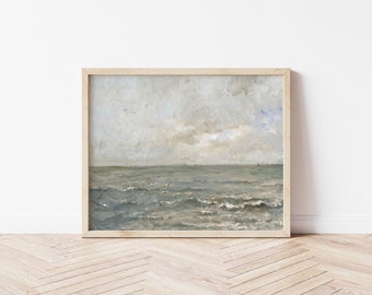 Printable Art | Vintage Ocean Landscape Painting | Muted Colors | Antique Seascape | Blues & Grays | Fine Art Printable | #32