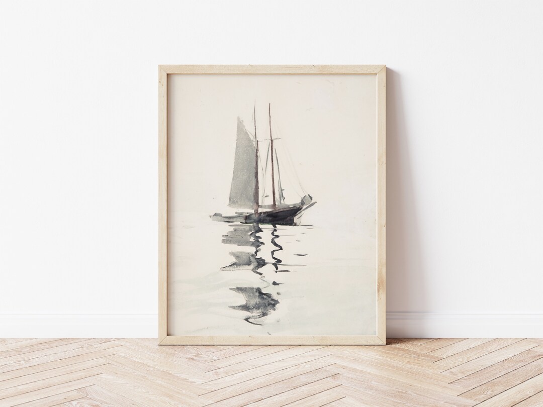 Printable Art | Vintage Sailboat Watercolor Painting | Antique Seascape ...