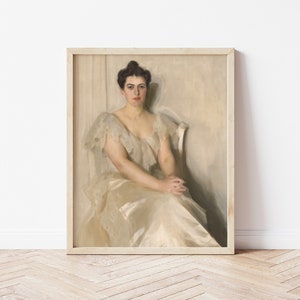 Printable Art | Vintage Portrait Painting of an Elegant Woman in a White Dress | Whites & Creams |  Antique Oil Painting | Fine Art | #86