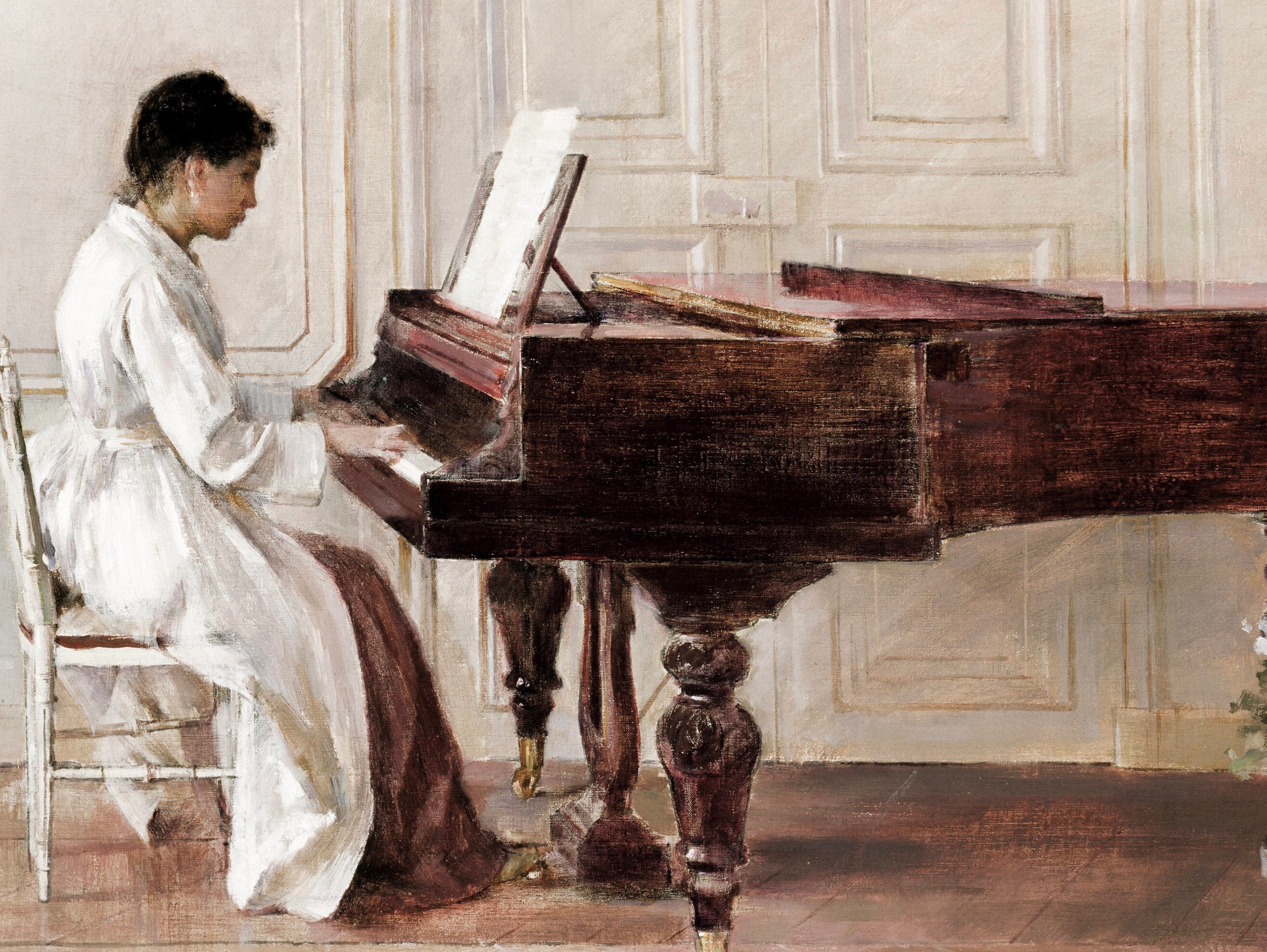 Printable Art | Woman in White at a Piano | Vintage Oil Painting ...
