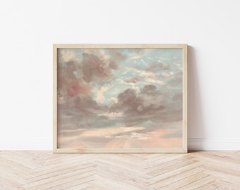 Printable Art | Vintage Sunset Cloud Painting | Gender Neutral Nursery | Muted Colors | Blues & Blushes | Fine Art Printable | #120
