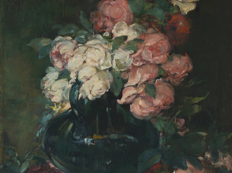 Printable Art | Vintage Moody Floral Still Life Oil Painting | Roses in ...