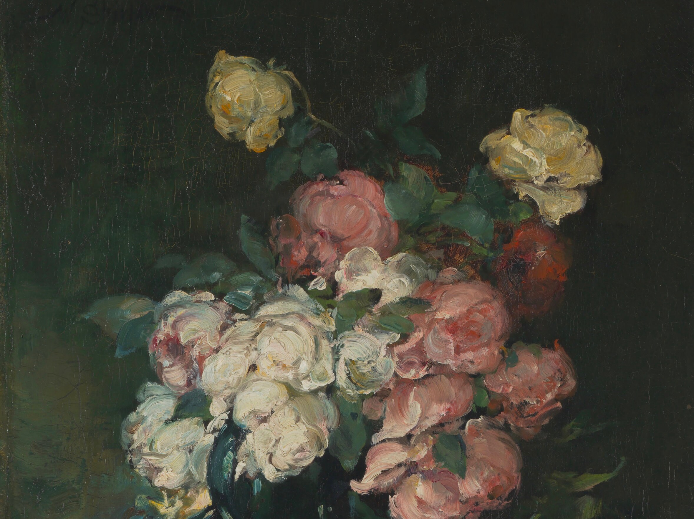 Printable Art | Vintage Moody Floral Still Life Oil Painting | Roses in ...