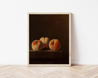 Printable Art | Vintage Fruit Moody Still Life Painting | Three Peaches | Fine Art Printable | #48