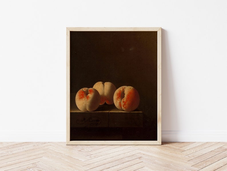 Printable Art | Vintage Fruit Moody Still Life Painting | Three Peaches ...