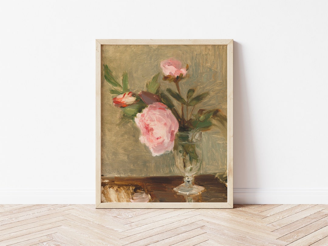 Printable Art | Vintage Peony Floral Still Life Painting | Flowers in a ...