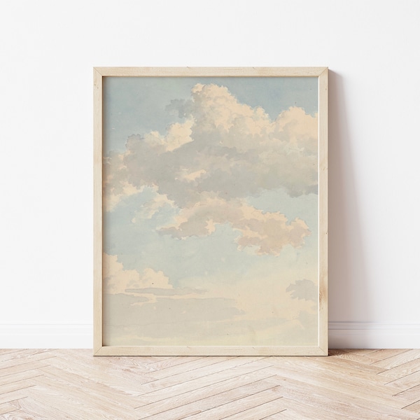 Printable Art | Vintage Cloud Watercolor Painting | Gender Neutral Nursery Art | Muted Colors | Blues & Grays | Fine Art Printable | #15