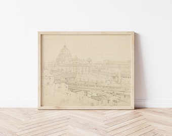 Printable Art | Vintage Drawing of Rome | Saint Peter’s Basilica | Neutral | Eclectic | Modern | European | Fine Art Printable | #9