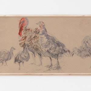Samsung Frame TV Art File | Vintage Turkey Watercolor | Neutral Thanksgiving Art | Muted Colors | Farmhouse Art | #215