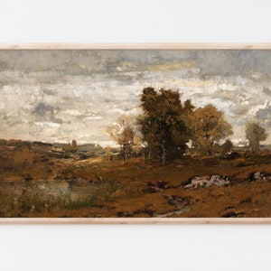 Samsung Frame TV Art | Vintage Fall Harvest Landscape Painting | October Colors | Farmhouse Print | Golds & Grays | October | #203