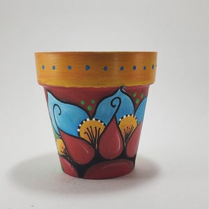 Terracotta pot decorated. - Painted Flower Pot - Small Flower Pot - Succulent Planter - Cactus Pot
