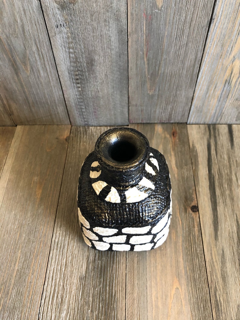 Burlap Jute Glass Vase Hand Painted Black and White Home image 3