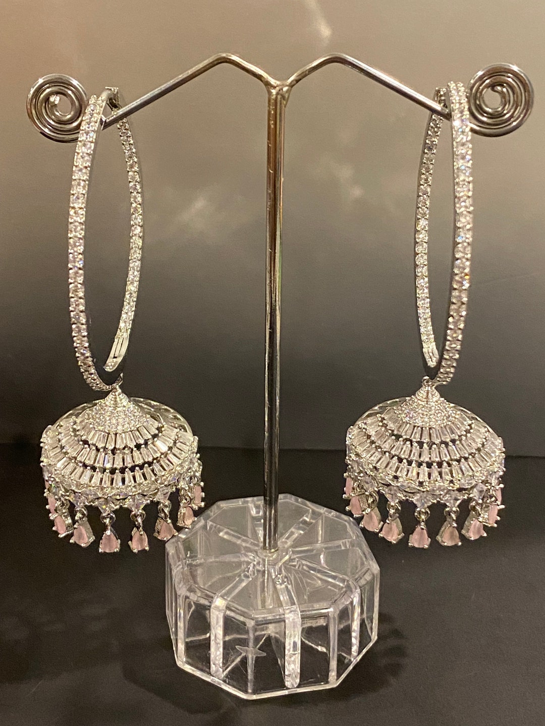 Jhumka Rhinestone Silver Crystal Rhinestone Jhumka - Etsy