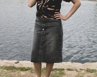 Gray Button Down Denim Skirt