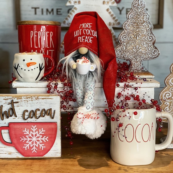 Hot Cocoa Gnome, Christmas, Winter, Gnome with hot cocoa, tieted tray,  Farmhouse