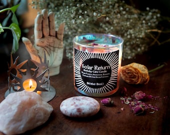 Solar Return Candle | Birthday Candle | Vanilla | Rainbow Cake | Soy Coconut Wax | Astrology Candle | Gothic | Rose Buds  | Wood Wick Candle