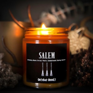 Salem Candle | Fall Candle | Spooky Candles | Wood Wick Candle | Soy Candle | Autumn Candle | Citrus Rain Scented Candle | Halloween Candle