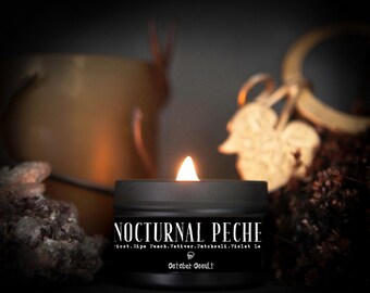 4 Oz. Nocturnal Peche Candle | Apricot, Peach, Vetiver, Violet Leaf | Spooky Candles | Soy Coconut Wax | Spring Collection | Wood Wick