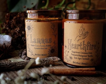 LUGHNASADH CANDLE & Simmer Pot Magick Collection ~ GIngerbread, Kettle Corn, Cinnamon| Coconut Wax | Altar Candles | Cherry Wood Wicks