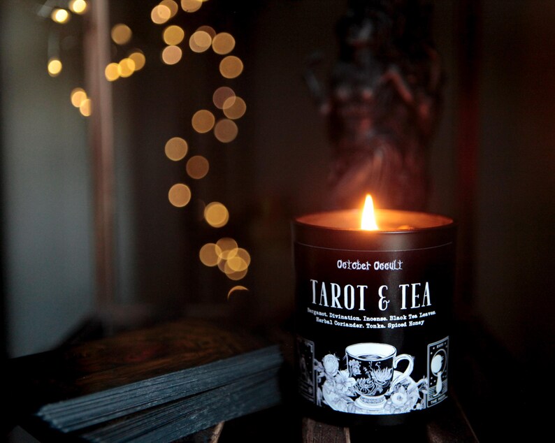 Tarot & Tea Candle Fall Candle Spooky Candles Wood Wick Soy Candle