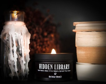 4 Oz. Hidden Library Candle | Bookish Candle | Spooky Candles | Fall Soy Candle | Aged Books & Coffee | Dark Academia | Wood Wick Candle