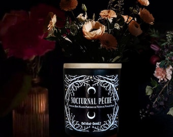 Nocturnal Peche Candle | Apricot, Peach, Vetiver, Violet Leaf | Spooky Candles | Soy Coconut Wax | Spring Collection | Wood Wick Candle