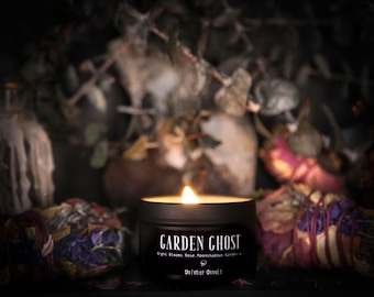 4 Oz. Garden Ghost Candle | Rose & Patchouli Candle | Spooky Candles | Soy Wood Wick Candle | Fall Candle | Gothic Candle | Floral Candle
