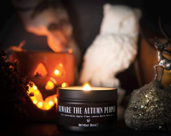4 Oz. The Autumn People Candle | Fall Candle | Spooky Candles | Wood Wick Candle | Soy Candle | Apple Molasses & Cinnamon Smoke Candle