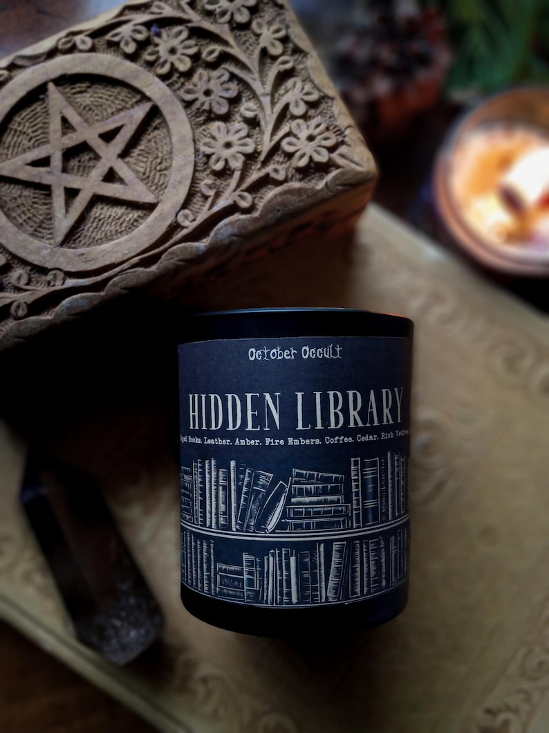 Hidden Library Candle | Bookish Candle | Spooky Candles | Soy Candle | Fall Candle | Aged Books & Coffee | Dark Academia | Wood Wick Candle image 1