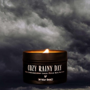 4 Oz. Cozy Rainy Day Candle | Fall Candle | Petrichor Candle | Wood Wick Candle | Creosote Soy Candle | Dark Academia Candle | Rain Candle