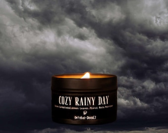 4 Oz. Cozy Rainy Day Candle | Fall Candle | Petrichor Candle | Wood Wick Candle | Creosote Soy Candle | Dark Academia Candle | Rain Candle