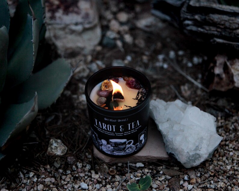 Tarot & Tea Candle Fall Candle Spooky Candles Wood Wick Soy Candle