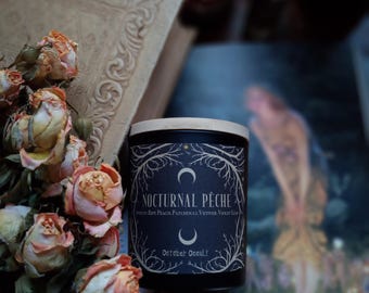 Nocturnal Peche Candle | Apricot, Peach, Vetiver, Violet Leaf | Spooky Candles | Soy Coconut Wax | Spring Collection | Wood Wick Candle