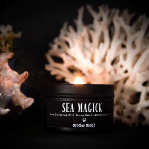 4 Oz. Sea Magick Candle | Spooky Candles | Wood Wick Candle | Soy Candle | Sea Mist + Storymy Sea Scented Candle | Ocean Candle | Sea Witch