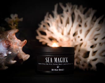 4 Oz. Sea Magick Candle | Spooky Candles | Wood Wick Candle | Soy Candle | Sea Mist + Storymy Sea Scented Candle | Ocean Candle | Sea Witch