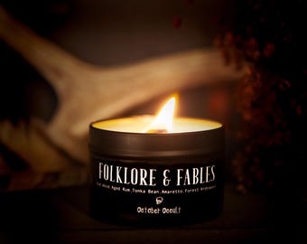 4 Oz. Folklore & Fables Candle | Fall Candle | Spooky Candles | Wood Wick Candle | Soy Candle | Fairytale Candle | Oud Wood Tonka Rum Candle