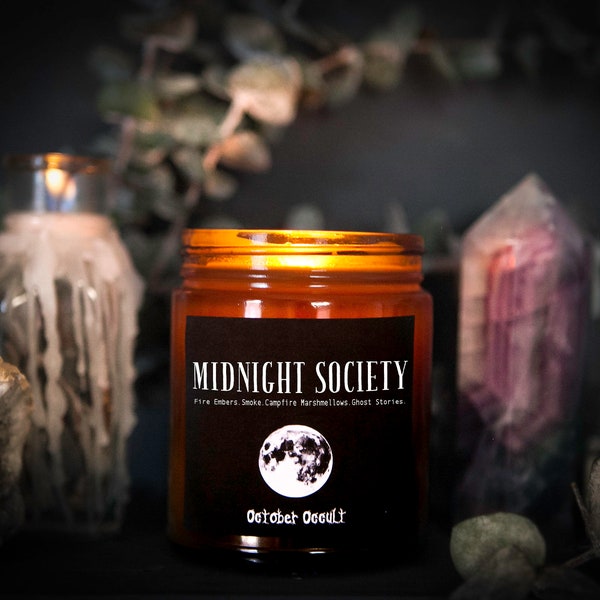 Midnight Society Candle | Fall Candle | Spooky Candles | Wood Wick Candle | Soy Candle | Autumn Candle | Smoke & S'mores | Halloween Candle