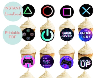 Video game cupcake toppers, gamer cake topper, controller cupcake, gaming decor, video gamer party