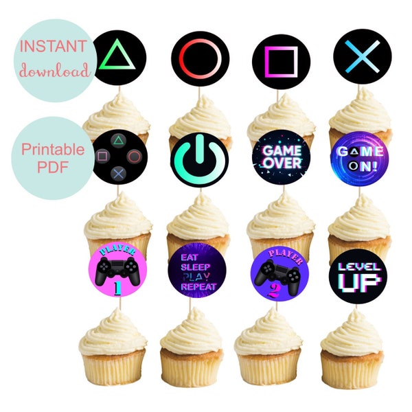 Video game cupcake toppers, gamer cake topper, controller cupcake, gaming decor, video gamer party