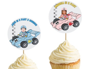 Two Fast Cupcake toppers, Racecar cake topper