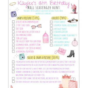 Juego editable de búsqueda del tesoro en el centro comercial Búsqueda del tesoro con acertijos para adolescentes Fiesta de cumpleaños en el centro comercial