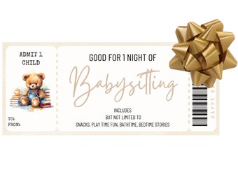 Babysitting voucher, babysitting coupon, printable gift voucher for new mom gift basket