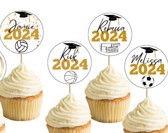 Graduation cupcake toppers, grad cake topper, graduation sticks, senior soccer 2024