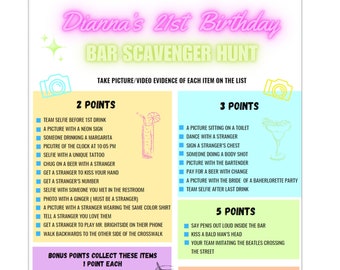 Bar scavenger hunt, Birthday bar crawl, cruise bar crawl, ladies night games