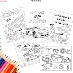 Twee snelle verjaardagsfeestjes kleurplaten, decor met vier snelheden nodig, kleurplaten auto's, 2 snel, verjaardag raceauto