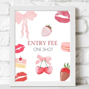 Opłata za wstęp na Galentines Day, pojedynczy znak na zdjęcia upominków na imprezę, upominki na Walentynki, Galentines Day, mała różowa kokardka